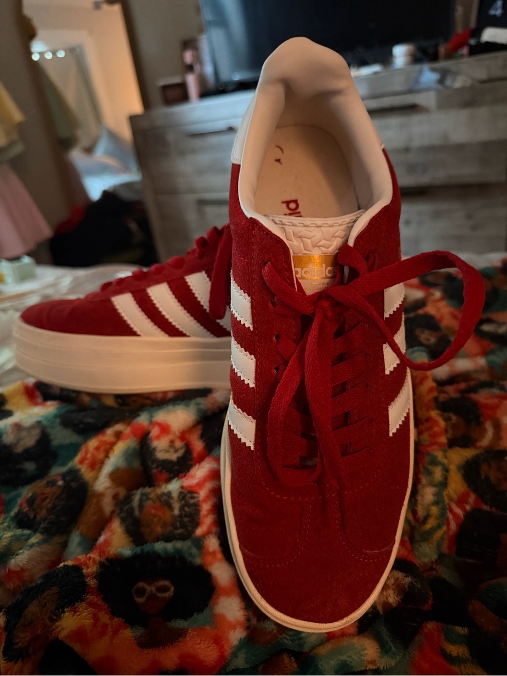 adidas Red Suede Low-Top Sneakers with White Stripes